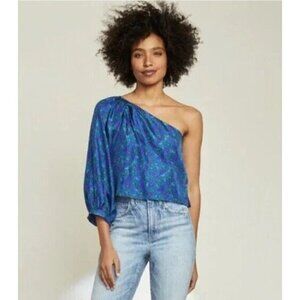 Veronica Beard Blue One-Shoulder Blouse